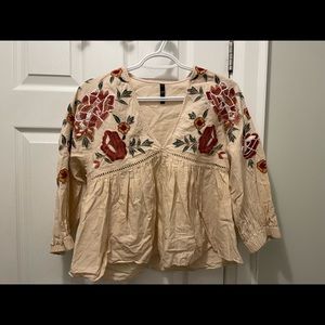 EUC | Fairy Sleeved, peplum top with embroidery